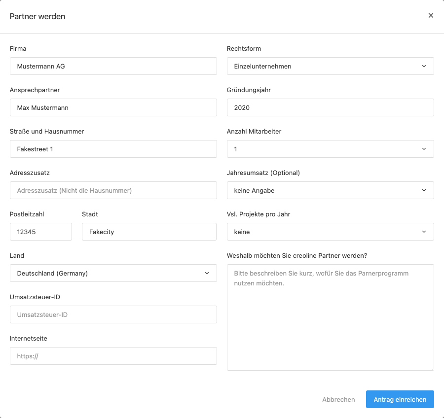 Formular Partnerantrag