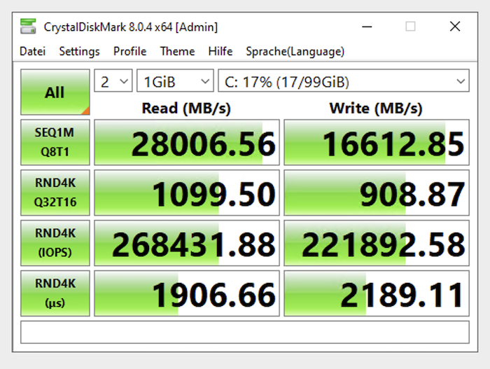 CrystalDiskMark 8 - creoline NVMe SSD Benchmark - 1 GiB