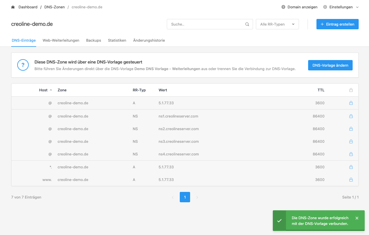 DNS zone (connected to a DNS template)