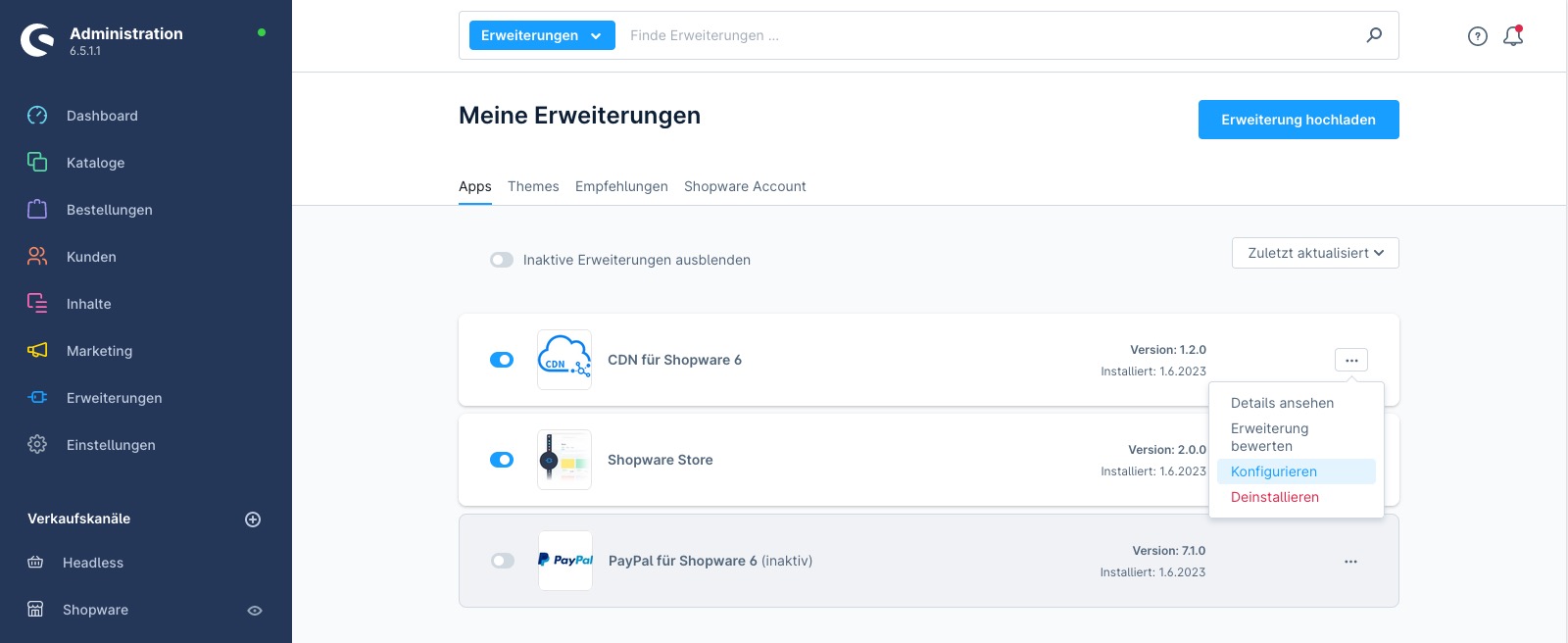 Shopware 6 Administration - Erweiterung konfigurieren