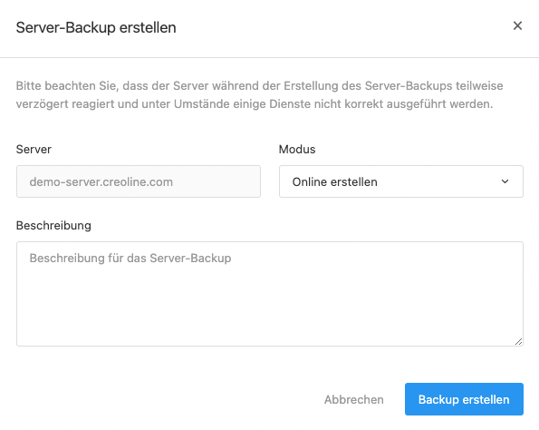 Create server backup