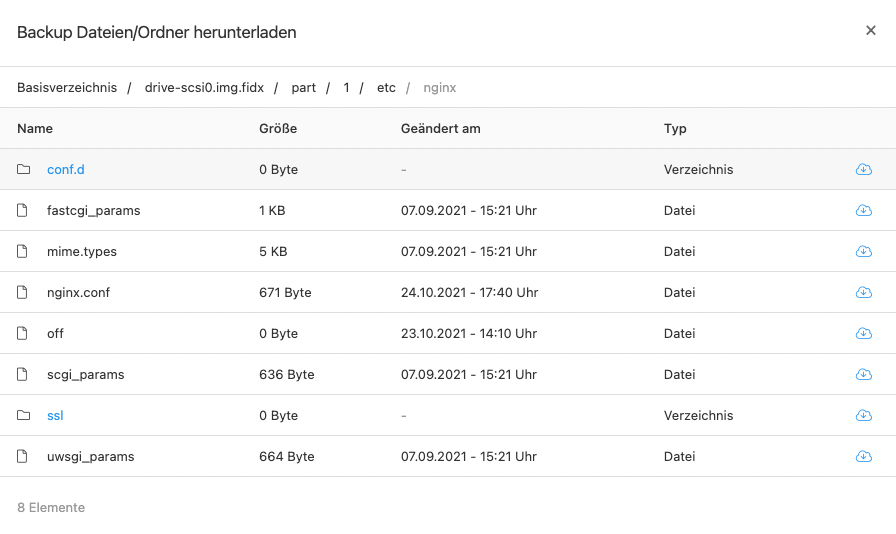 Backup Dateien/Ordner herunterladen