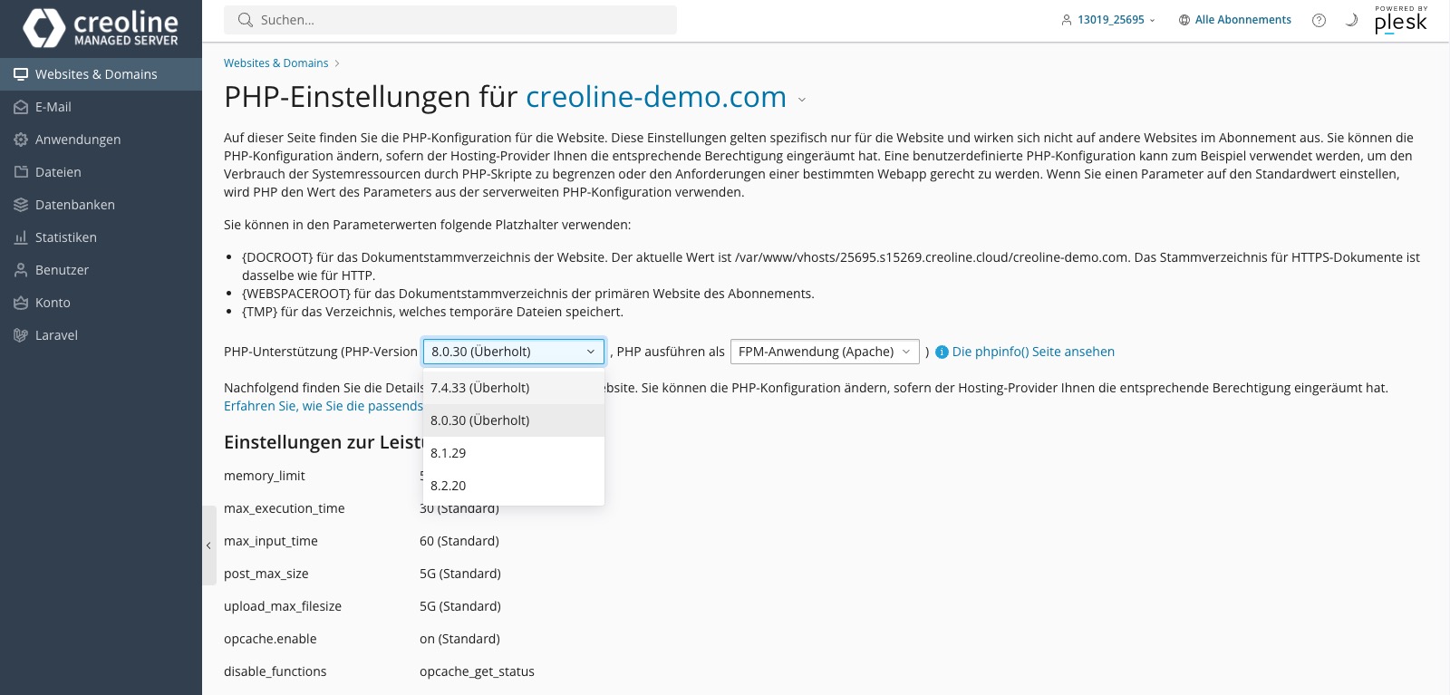 PHP-Version auswählen