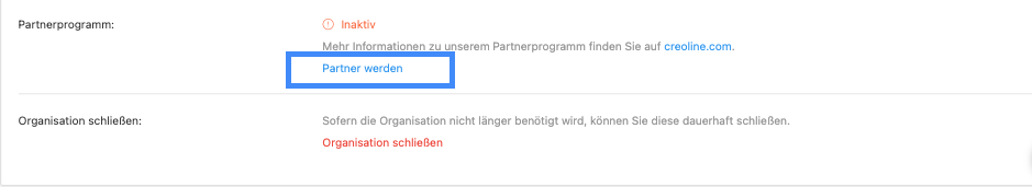 Partnerprogramm Organisationsverwaltung