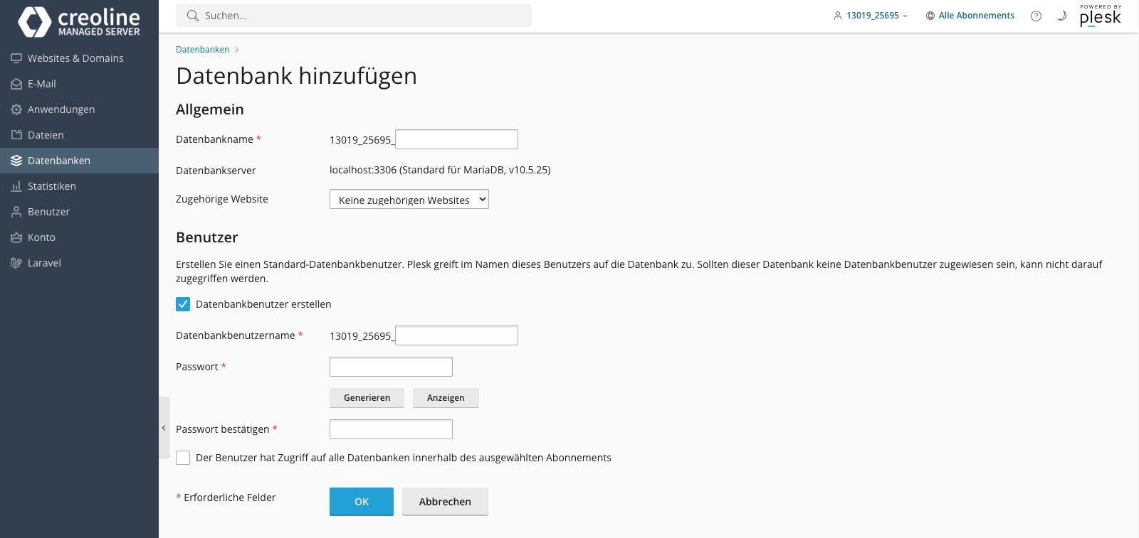 Datenbank hinzufügen