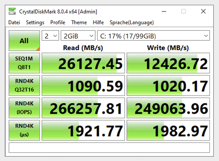 CrystalDiskMark 8 - creoline NVMe SSD Benchmark - 2 GiB