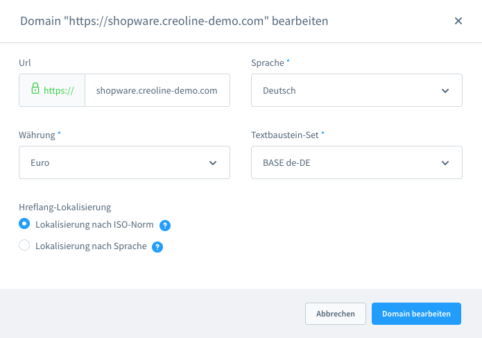 Domain Einstellungen - Verkaufskanal Einstellungen - Shopware 6