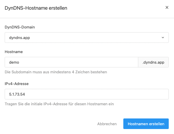 DynDNS-Hostnamen erstellen