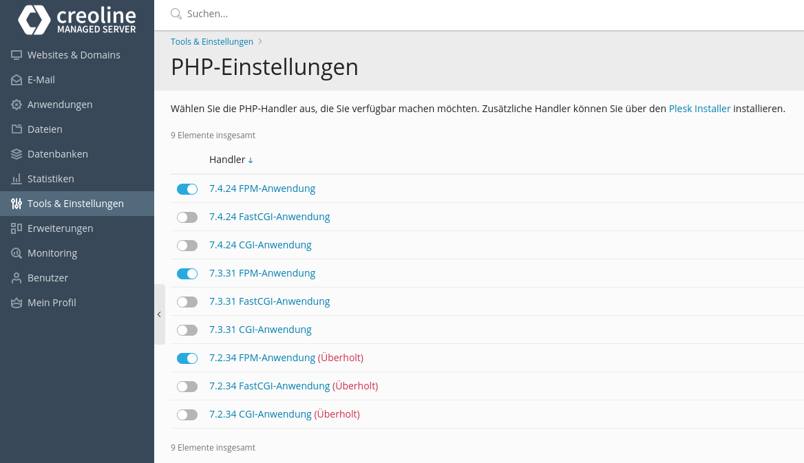 Plesk - PHP Einstellungen