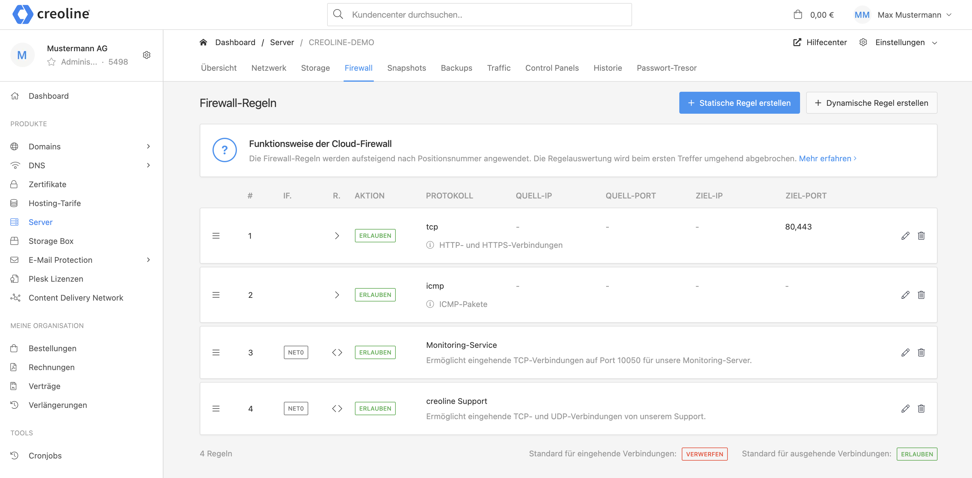 Firewall-Einstellungen - Server