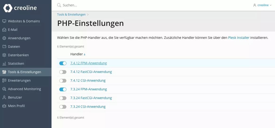 Plesk - PHP-Einstellungen