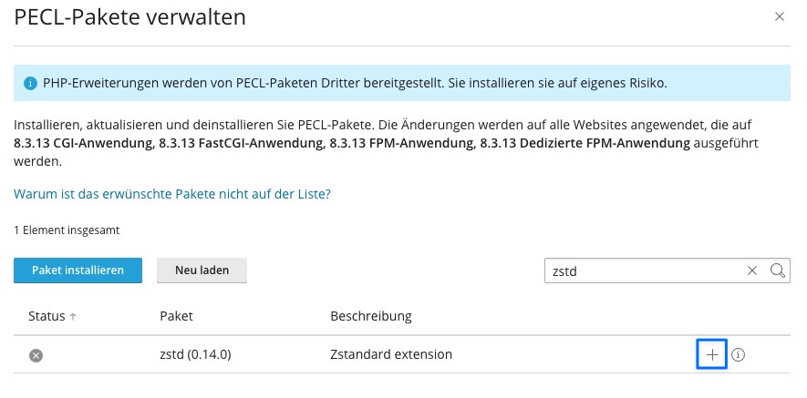 PECL-Pakete verwalten - Installation zstd (Zstandard)