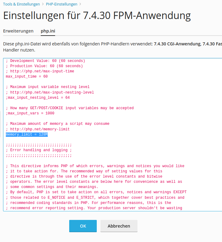 Plesk - php.ini