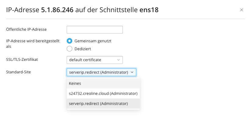 Zuordnung Weiterleitungsdomain zur IP-Adresse