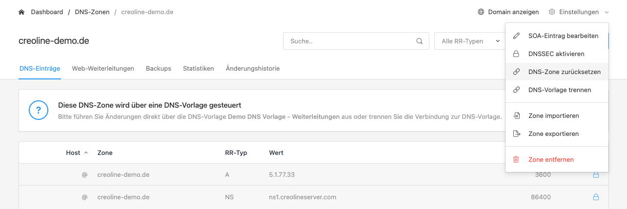 DNS-Zone zurücksetzen