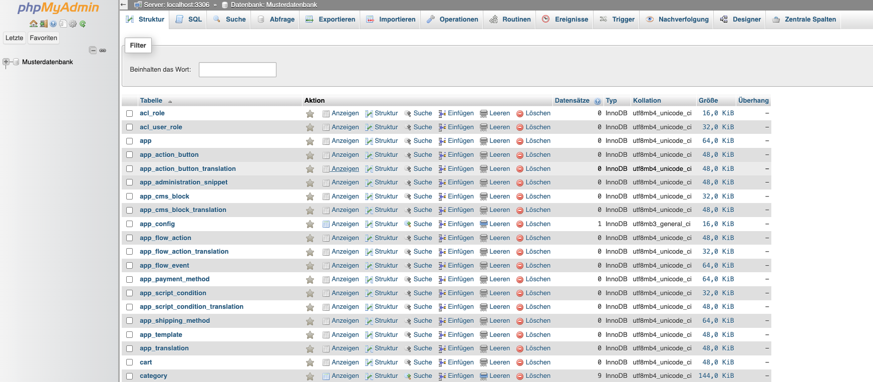 phpMyAdmin Oberfläche