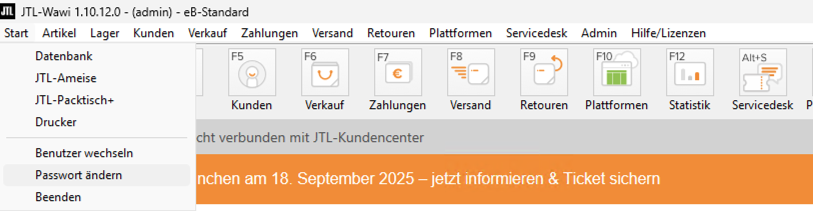 Navigationsleiste Passwort ändern