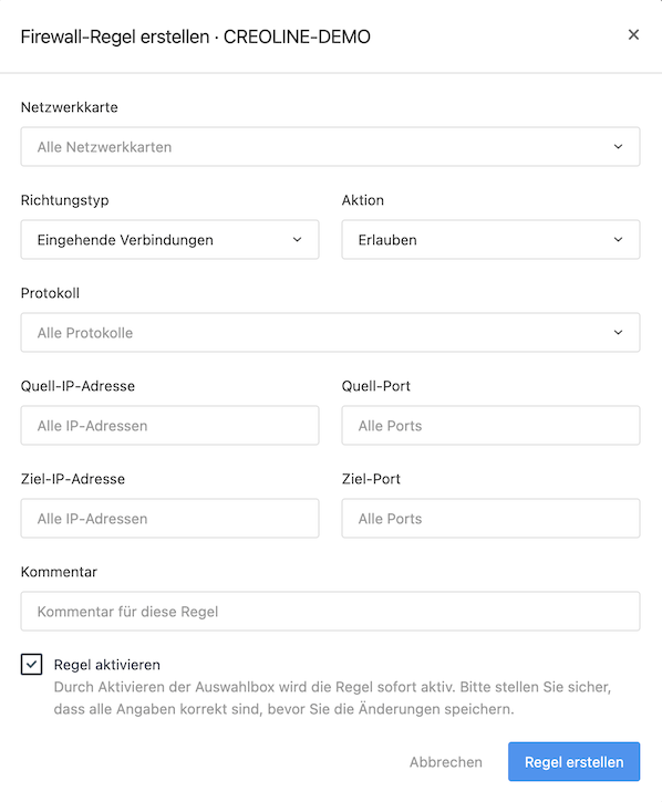 Firewall - Regel erstellen