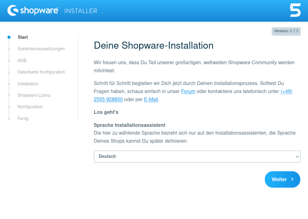 Shopware 5 Installation - Installation via Webbrowser