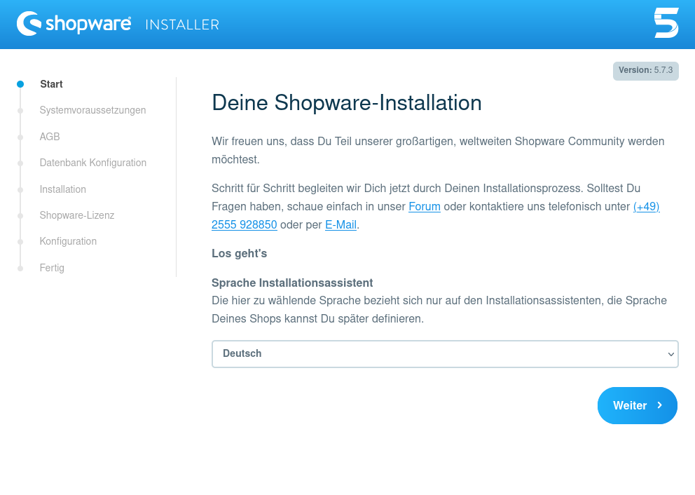 Shopware 5 Installation - Installation via web browser