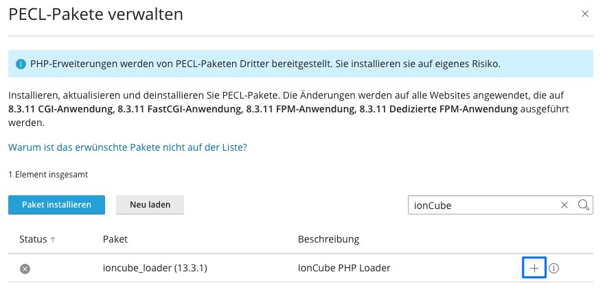 Manage PECL packages - Installing the ionCube loader