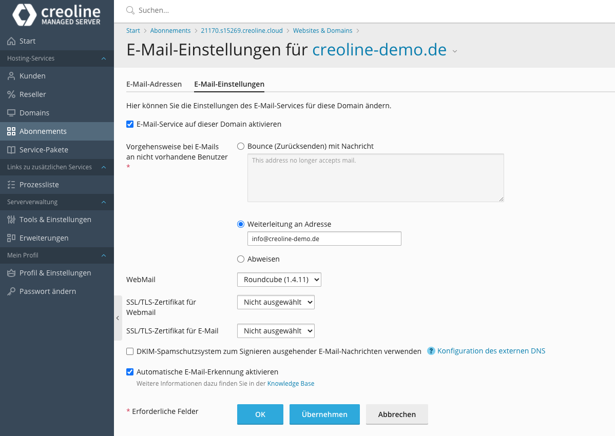 Wildcard E-Mail-Adresse einrichten