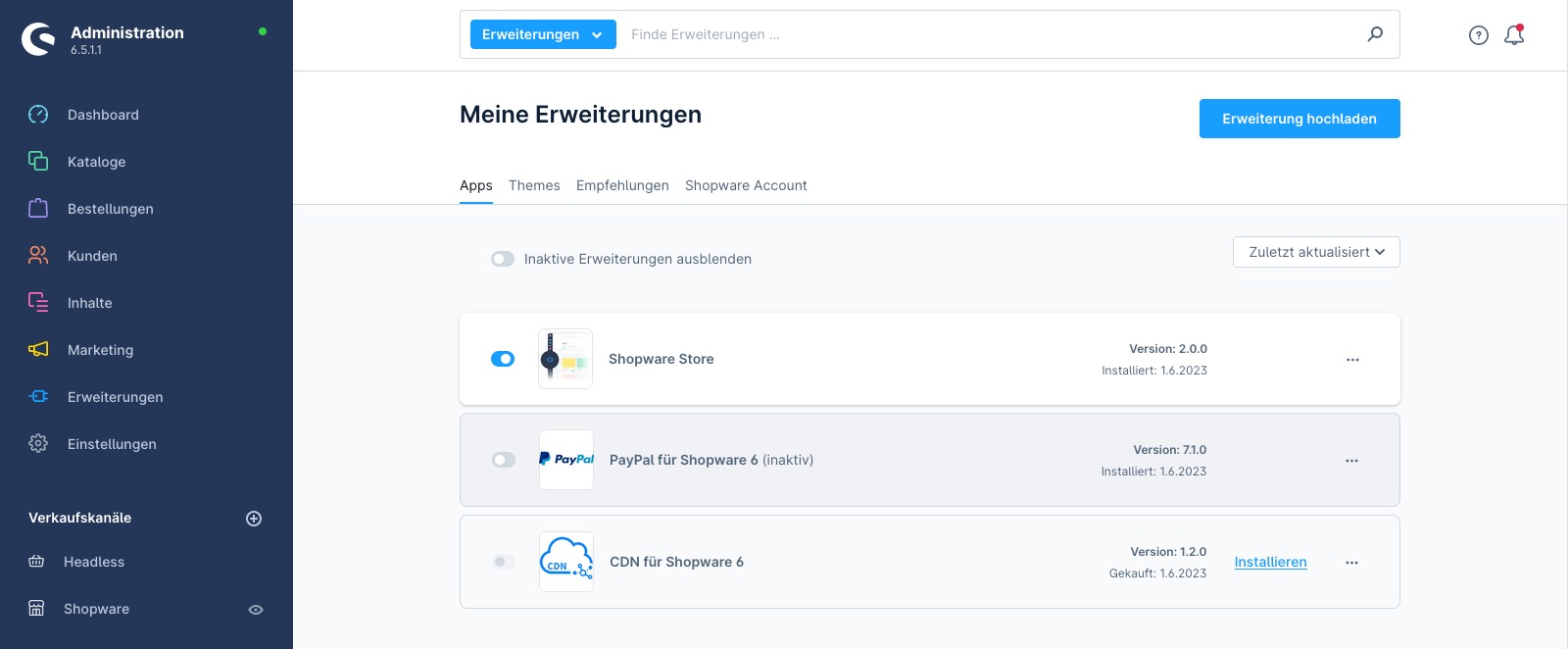 Shopware 6 Administration - Meine Erweiterungen