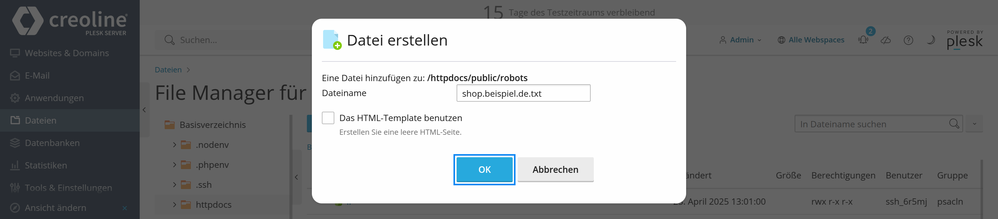 'domain.tld.txt' Datei erstellen