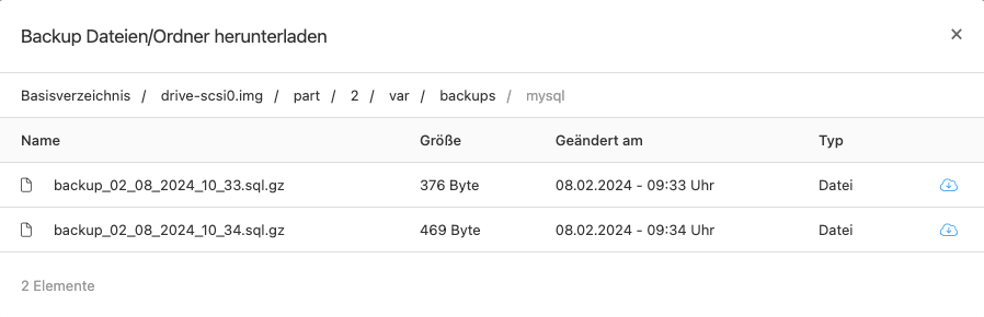 Backup Dateien/Ordner herunterladen