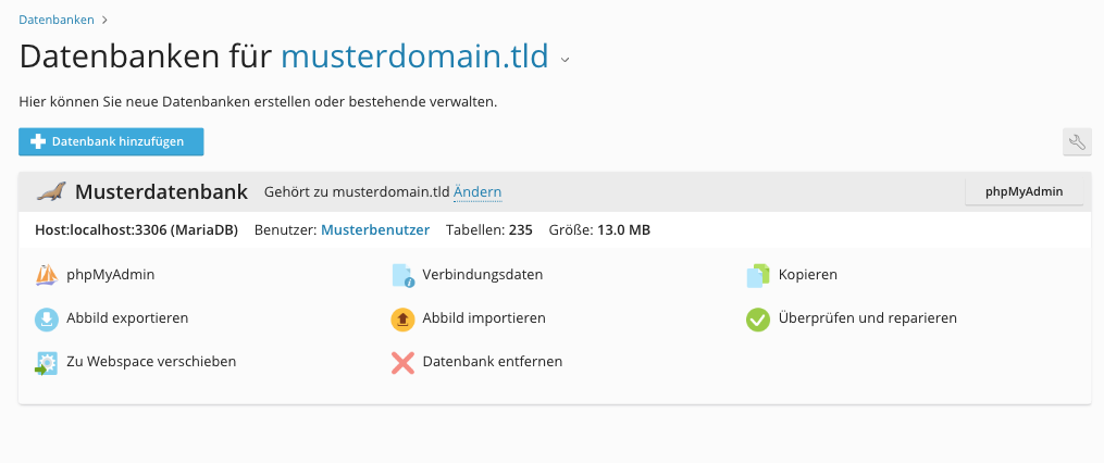 Plesk Control Panel - Datenbanken