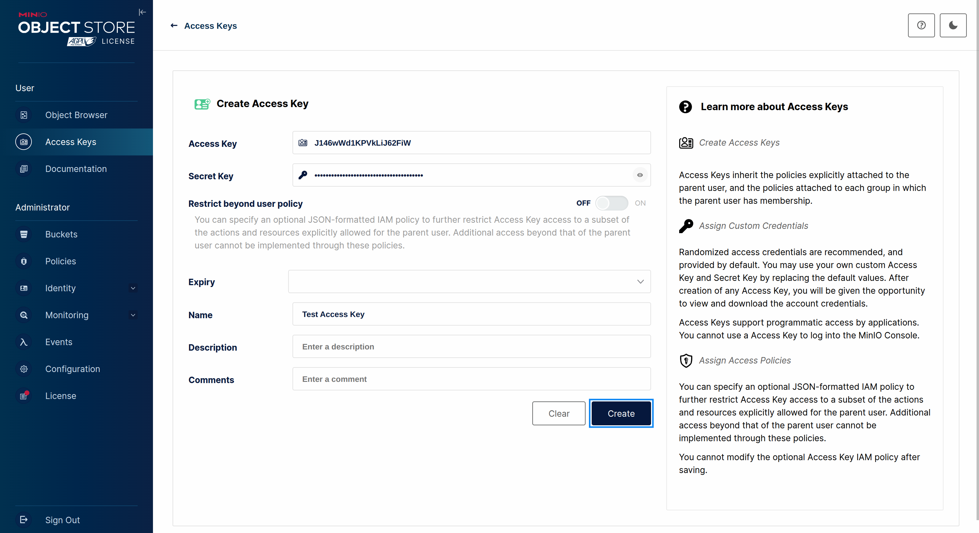 MinIO – Create Access Key