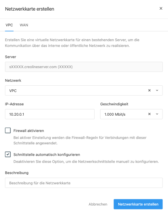 Networks - Create network card